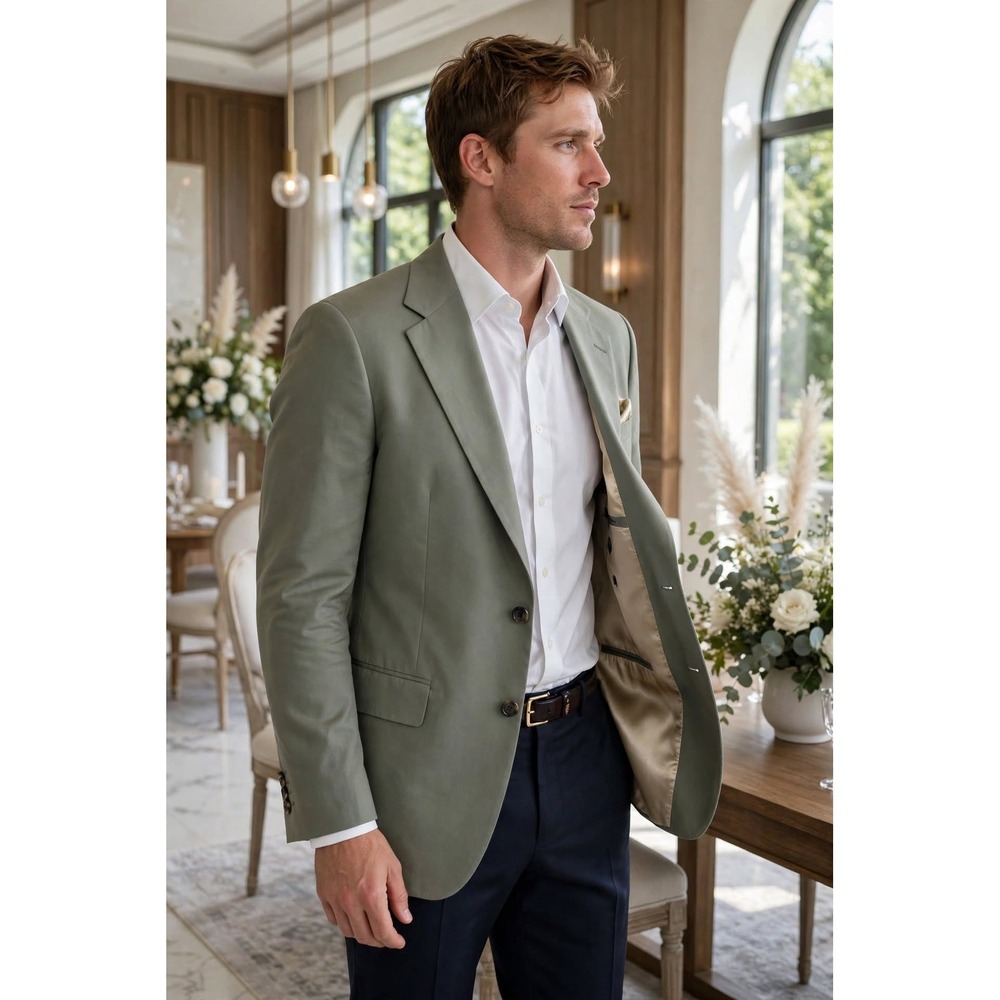 Vtg Brooks Brothers Mens 40 Blazer Single Breasted Sage Green Satin Lining USA